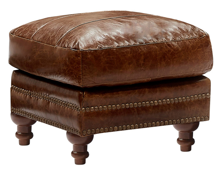 butler leather ottoman in brown leather